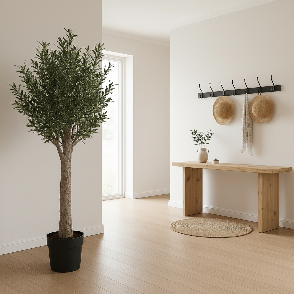 Dekorativt oliventre i potte til hjem, kontor og styling