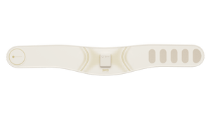 Nærbilde av et justerbart belte med innebygd massasjeenhet.