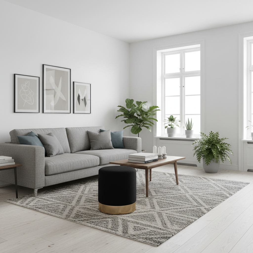 Sort puff til stue, soverom eller entré med mykt sete