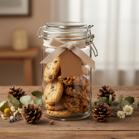 transparent glasskrukke med lufttett lokk