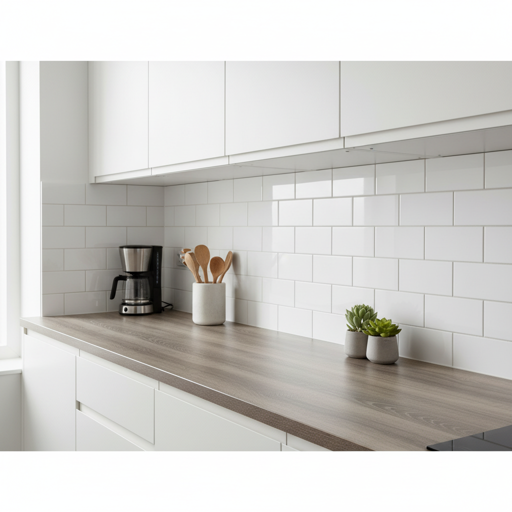 Glasgow oak kontaktplast på kjøkkenbenk