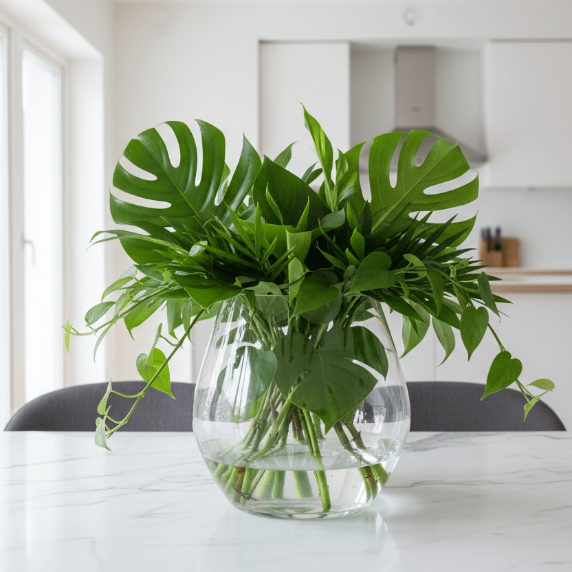 Glassvase – tropiske blader