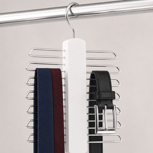 Kleshenger for slips og belter med metallkroker og roterbart oppheng – smart oppbevaring for organisert og plassbesparende garderobe.
