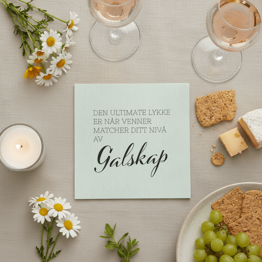Dekorative papirservietter med sitat om venner og galskap