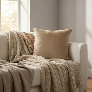 Supermykt putetrekk i beige til sofa og lenestol