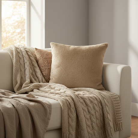 Supermykt putetrekk i beige til sofa og lenestol