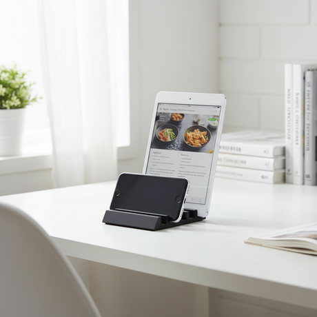 Plassbesparende nettbrettstativ i aluminium til 6 enheter