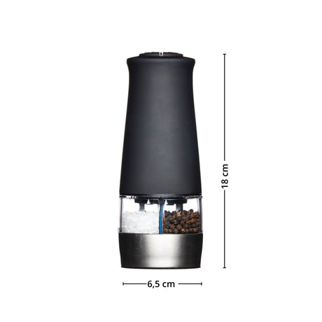 Elektrisk salt- og pepperkvern 2-i-1 sort, 18 cm høy og 6,5 cm bred