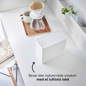 Praktisk oppbevaringsboks for kaffe med silikonforsegling som holder aromaen frisk.