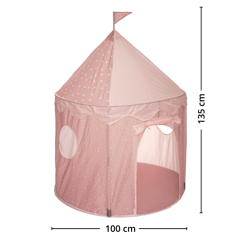 Rosa popup leketelt for barn med mål 100 cm i diameter og 135 cm i høyde