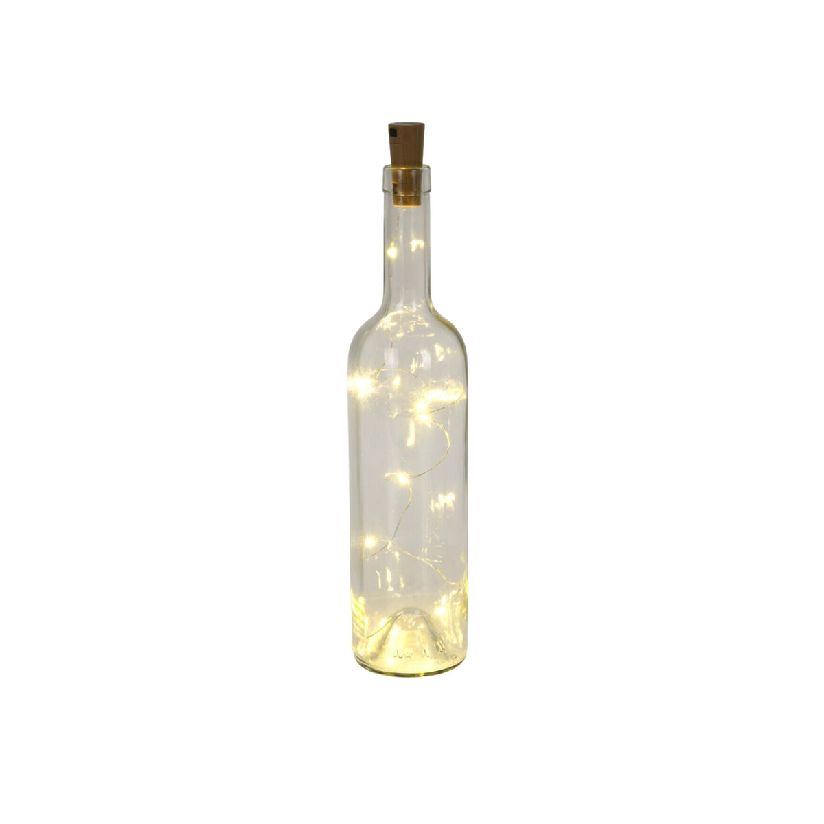 Flaskekork med varmhvit LED lys i glassflaske