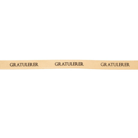 Gavebånd Gratulerer 10 mm i beige satin på rull