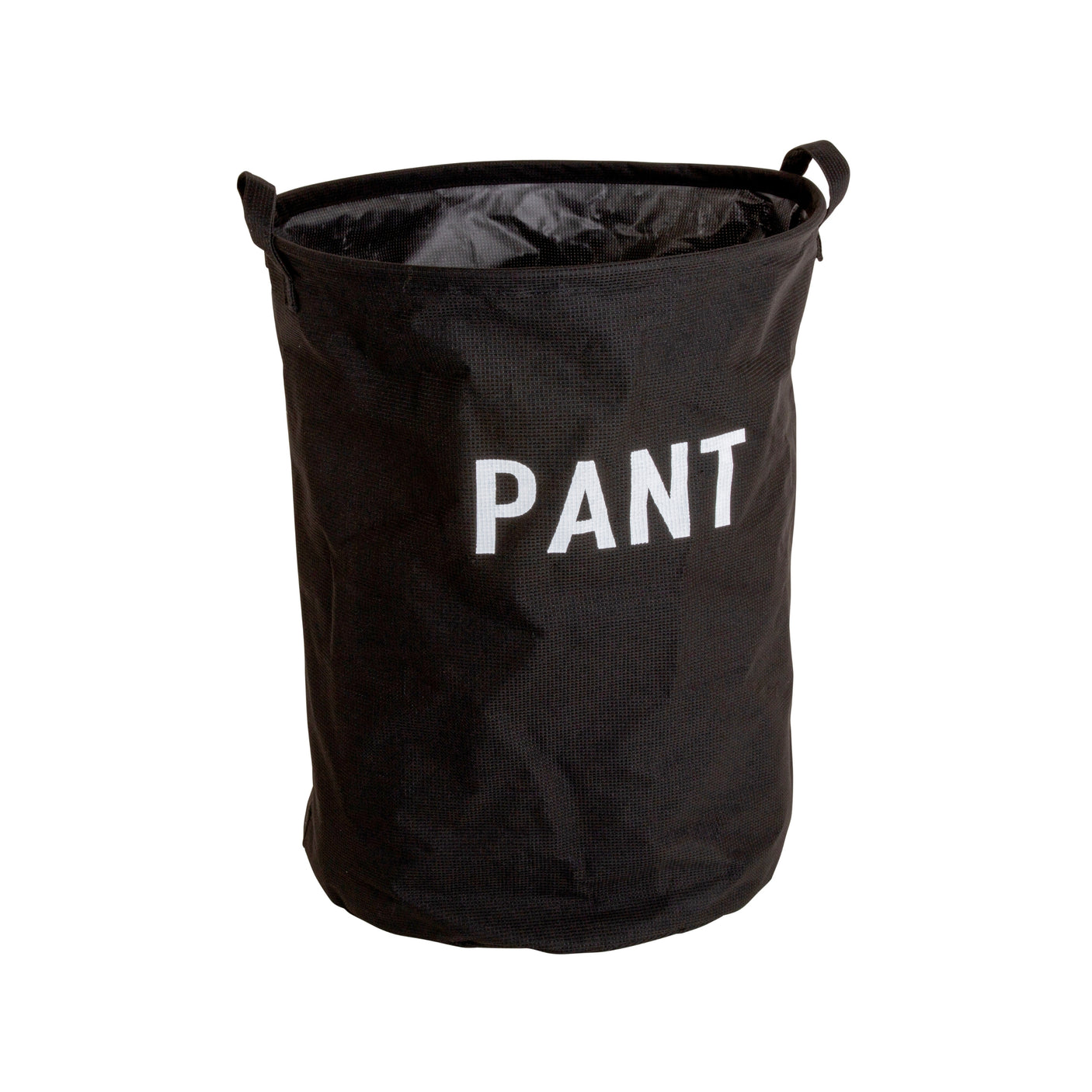 Sort pantesekk med hvit PANT tekst og håndtak
