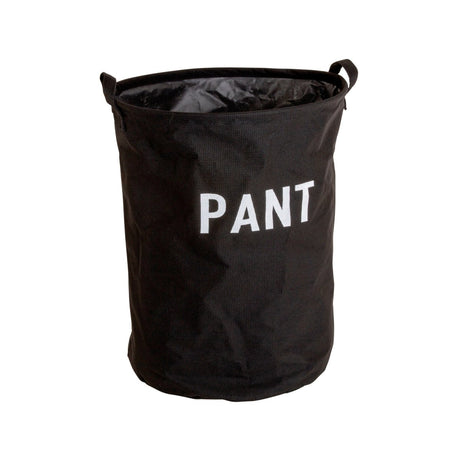 Sort pantesæk med hvid PANT-tekst og håndtag