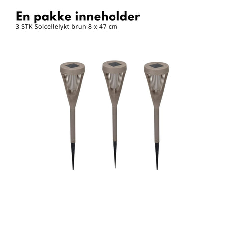 3-pk Solcellelykt brun 8 x 47 cm - Lindas Dekor Lykt