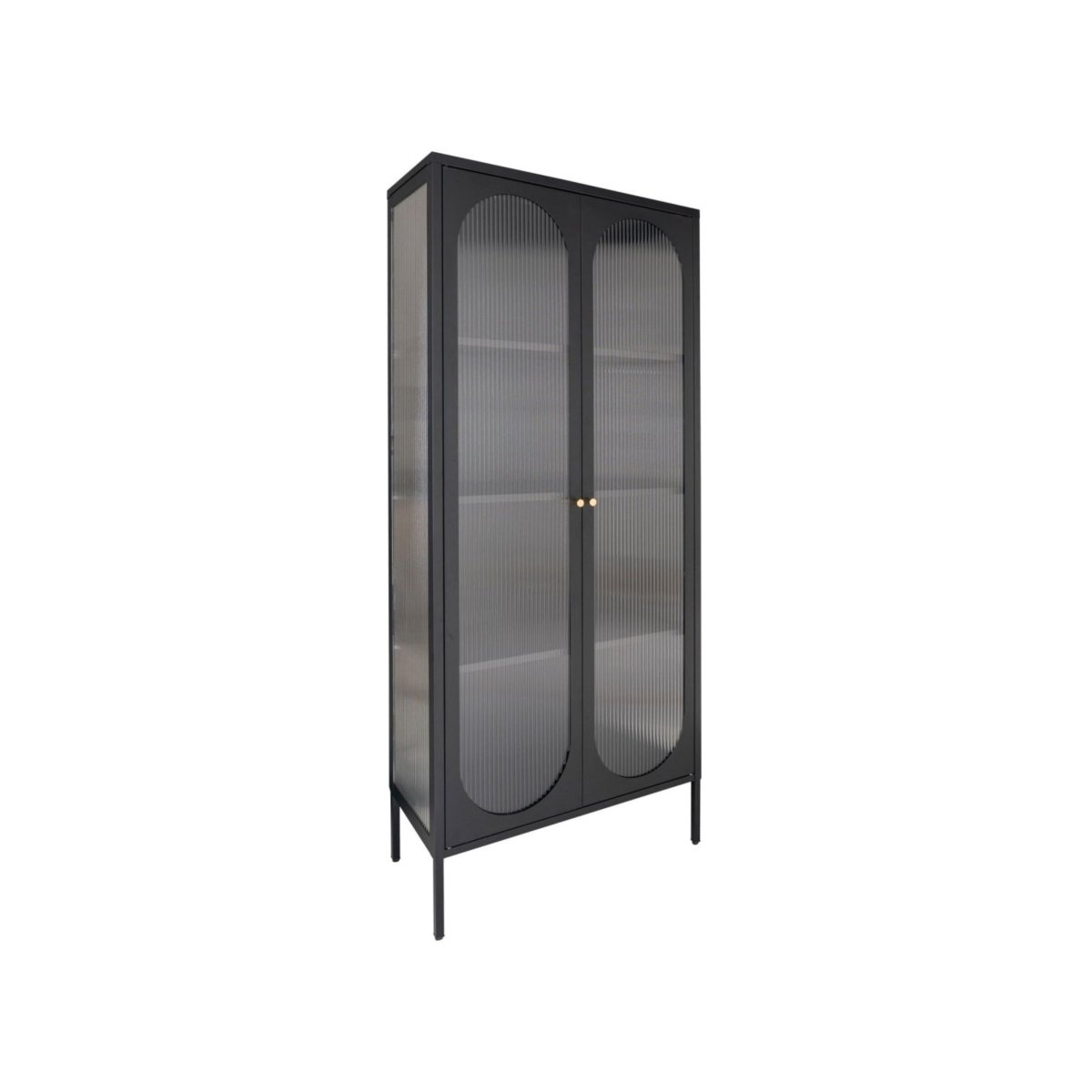 Adelaide vitrineskap rillet glass sort 80 x 35 x 180 cm - Lindas Dekor Vitrineskap