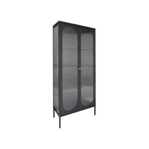 Adelaide vitrineskap rillet glass sort 80 x 35 x 180 cm - Lindas Dekor Vitrineskap