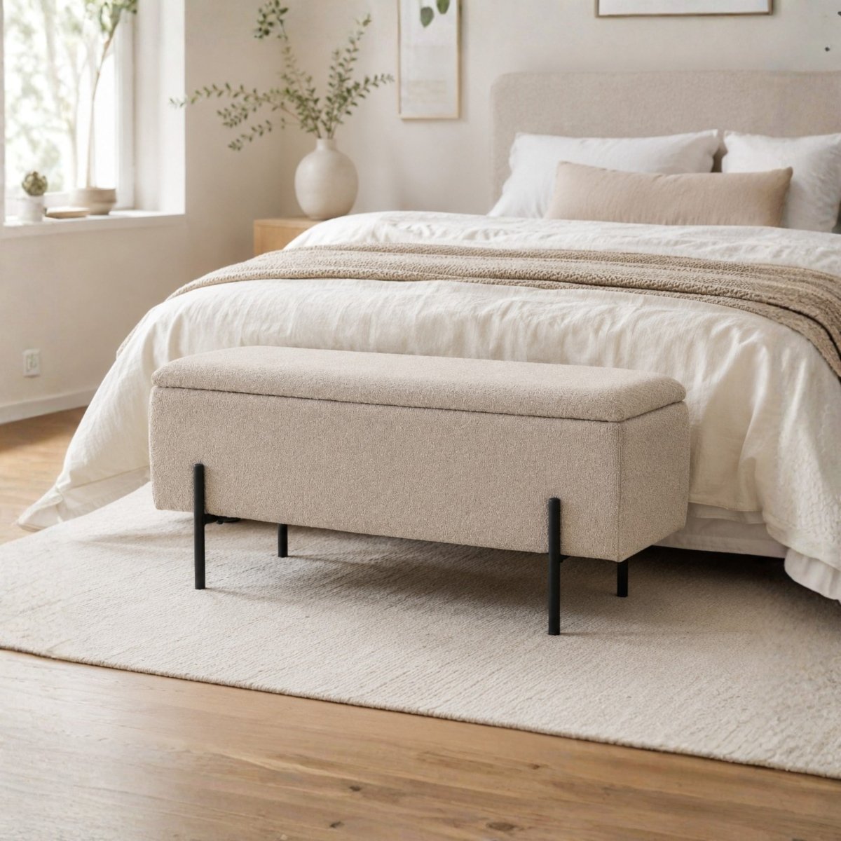 Watford oppbevaringsbenk bouclé beige 95 cm