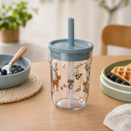 Barneglass med sugerør blå Mio 250 ml - Lindas Dekor
