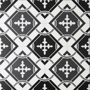 8 - pk Isadora selvklebende fliser sort hvit mønster 40 x 40 cm - Lindas Dekor