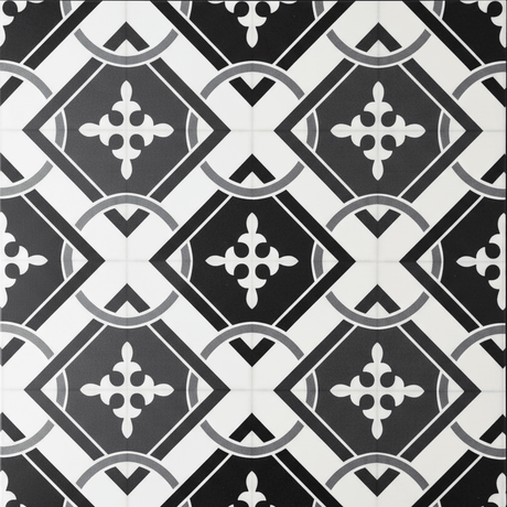 8 - pk Isadora selvklebende fliser sort hvit mønster 40 x 40 cm - Lindas Dekor