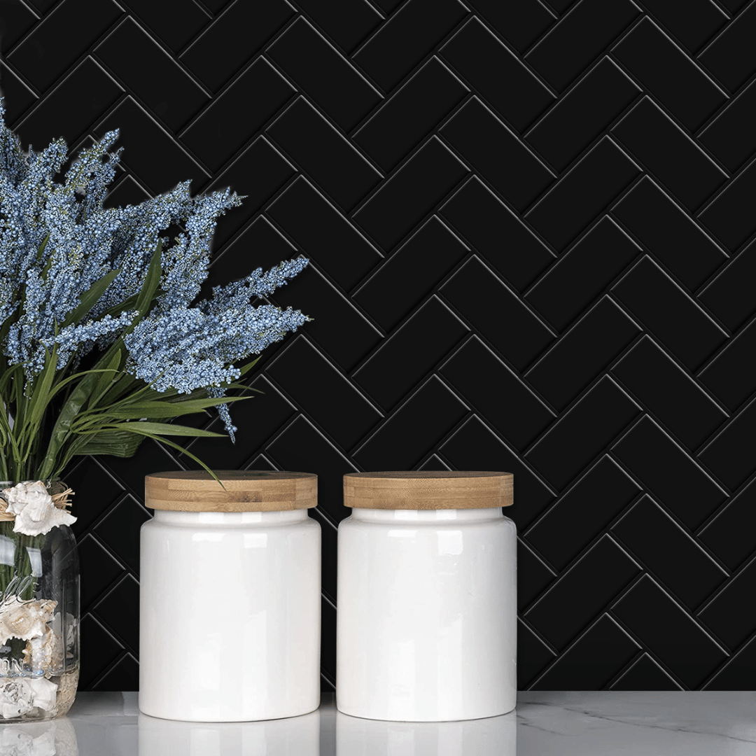 Vareprøve: Sort fiskebein selvklebende veggfliser