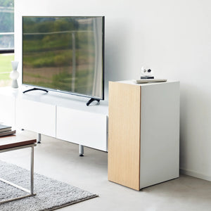 Hvit spillkonsoll organizer med trefront og uttrekkbare hyller