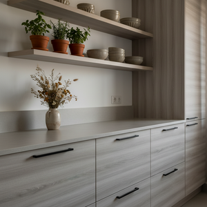 Detaljbilde av skapfront med Premium Artico Oak kontaktplast