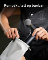 Lett og stilren massasjepistol på 318 gram – perfekt å ta med på trening, kontor eller reise.