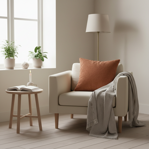 Putetrekk i varm brun cognac tone brukt i moderne sofa