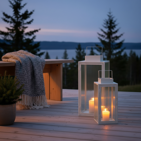 2-pk Lykt hvit metall stripet glass