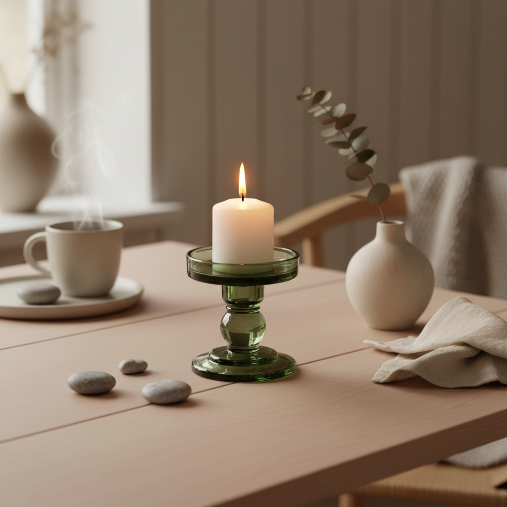 Lysestake grønn lav nærbilde materiale finish kompakt design
