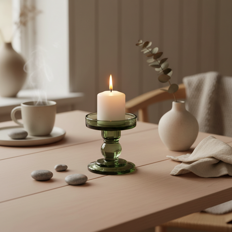 Lysestake grønn lav nærbilde materiale finish kompakt design
