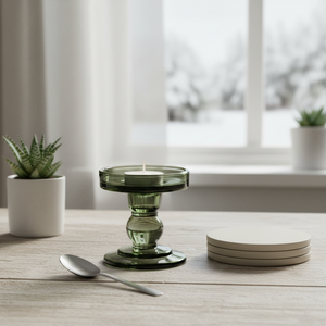 Lysestake grønn lav borddekorasjon flere lys candlescape
