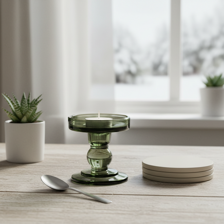 Lysestake grønn lav borddekorasjon flere lys candlescape
