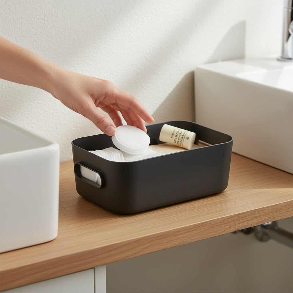 SmartStore oppbevaringskurv i sort farge til småting på bad