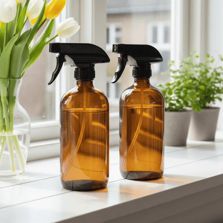 Sprayflaske i brunt glass til vaskerom, kjøkken og bad