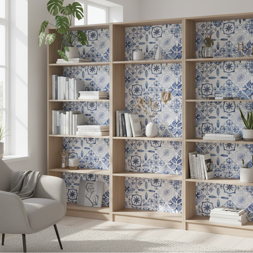 Morocco Tiles kontaktplast på bokhylle