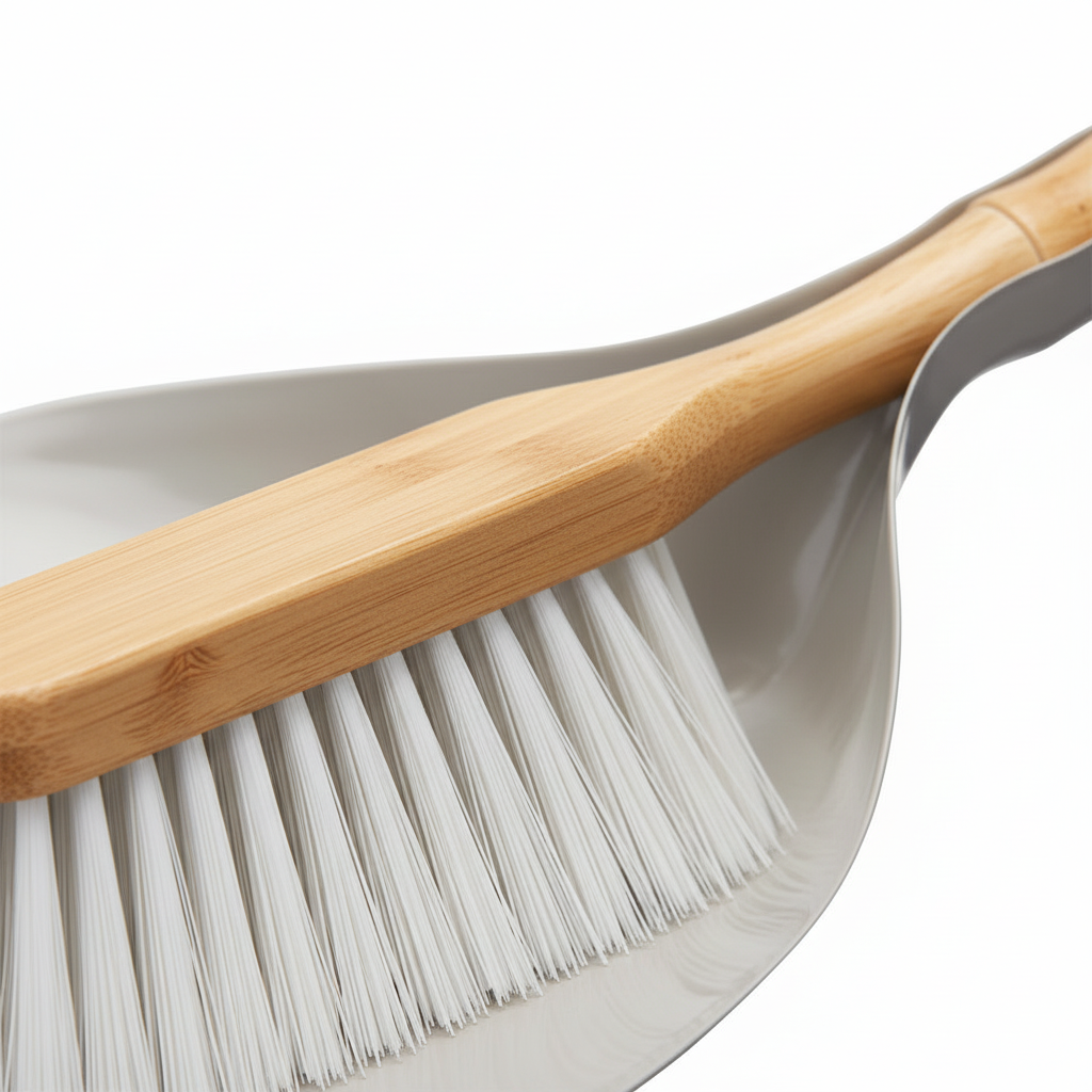 Kost med hvite børster og matchende feiebrett for enkel hverdagsrengjøring