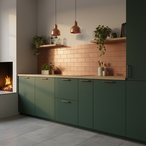 Nordisk kjøkken med mørke skap