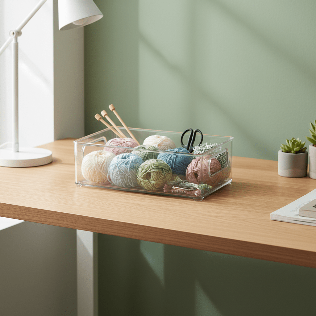 Gjennomsiktig plast organizer til kontor og hobby – smart oppbevaringsløsning