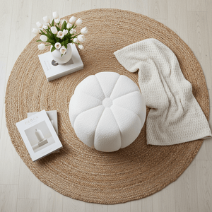 Paisley puff off - white ø48 cm - Lindas Dekor