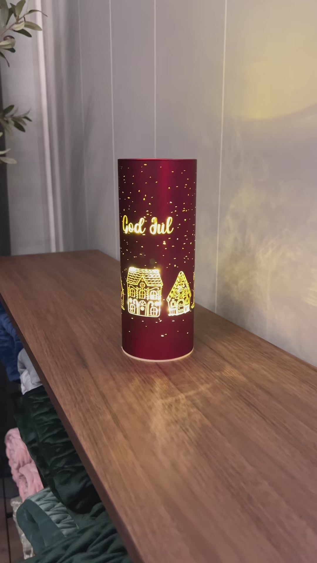 Lyslykt LED God Jul rød 8 x 20cm