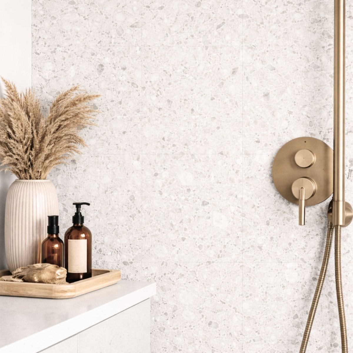 8 - pk Lisboa Terrazzo hvit selvklebende fliser - Lindas Dekor