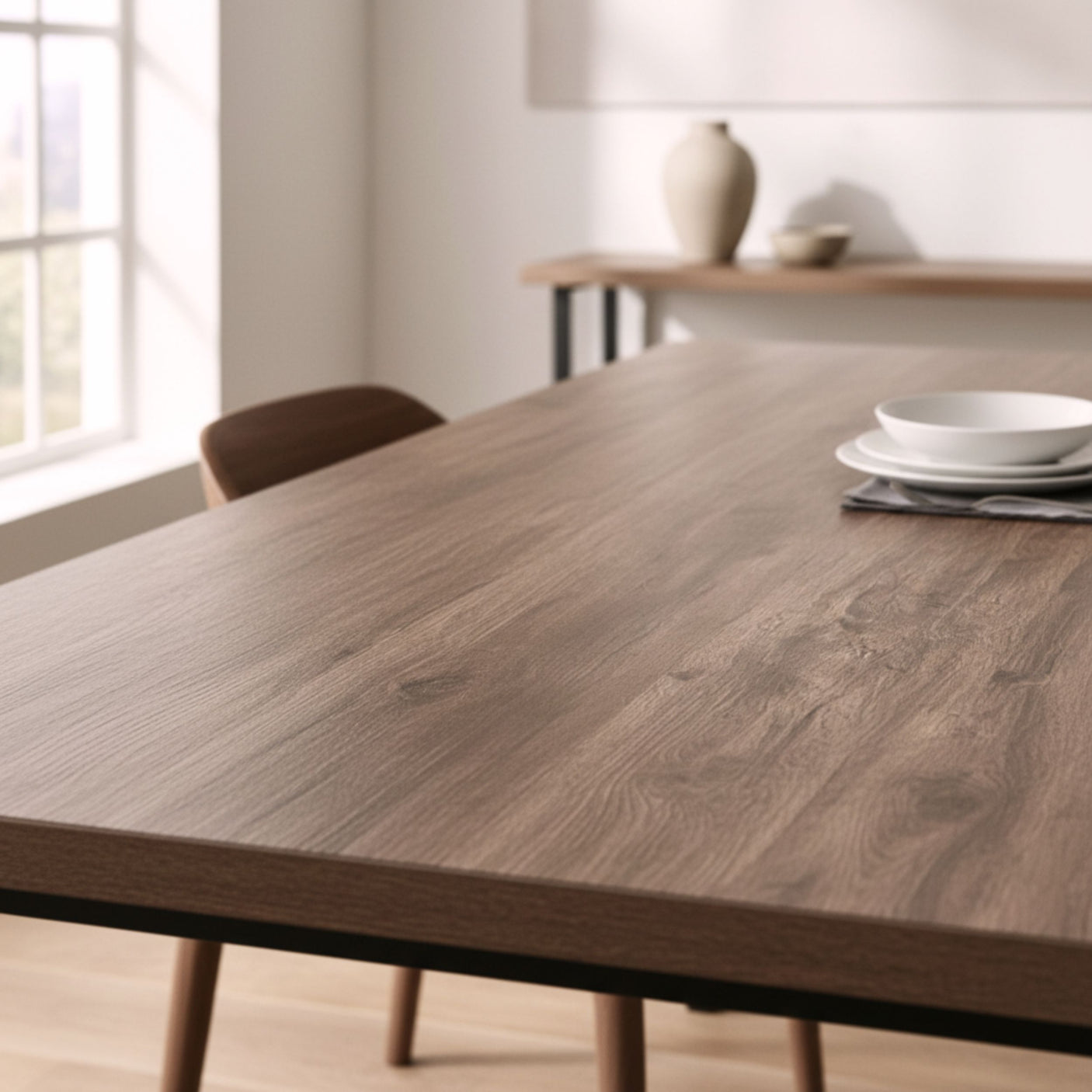 Brun treimitasjon kontaktplast – slitesterk benkefolie med naturtro struktur