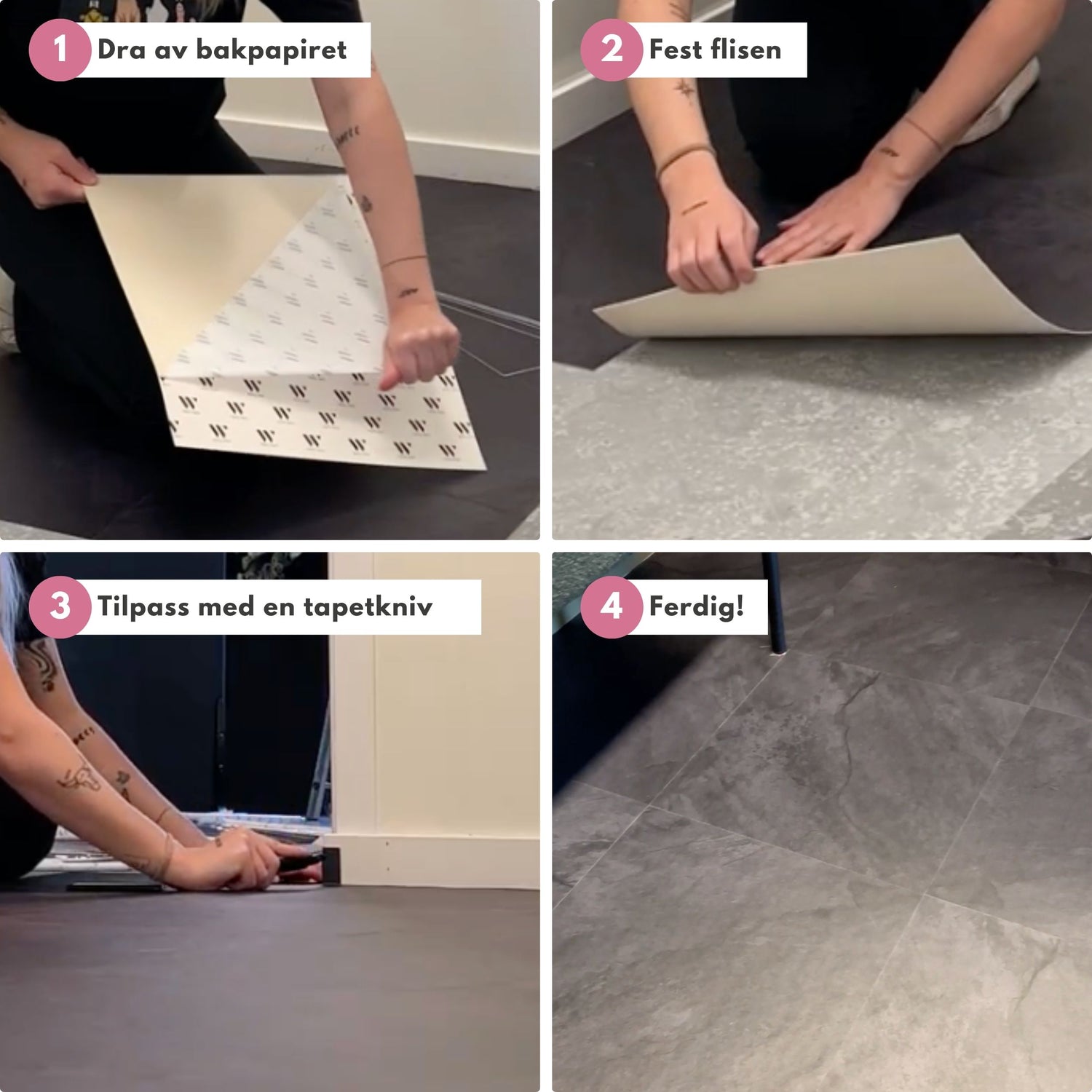 8-pk Skifer antrasitt selvklebende fliser