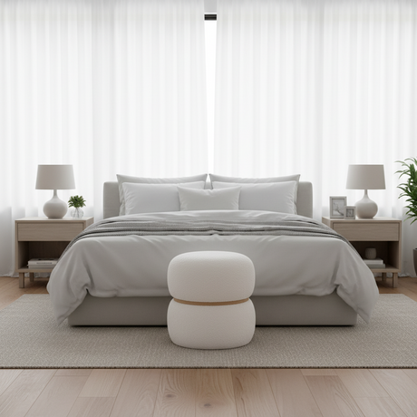 Rund oppbevaringspuff til stue, soverom eller entré