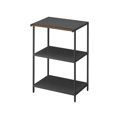 Sort metallhylle med tre nivåer for apparater og kjøkkenoppbevaring
