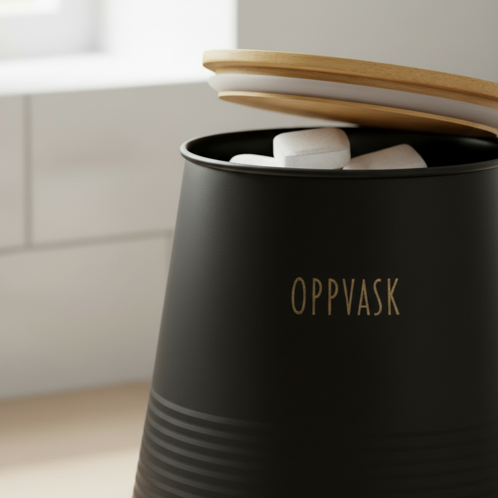 Boks oppvaskmiddel, sort metall 17 cm