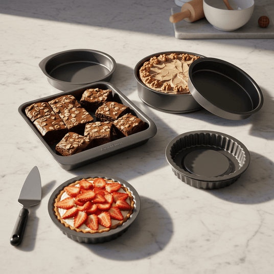 7 - pk nonstick bake - og stekesett, stabelbar - Lindas Dekor